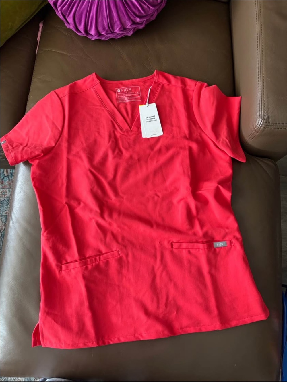 FIGS Bright Red V-Neck Short Sleeve Scrub Top